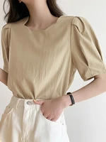 vonda 2022 summer casual puff sleeves solid color blouse holiday solid color shirts female sexy beach blusas femininas baggy