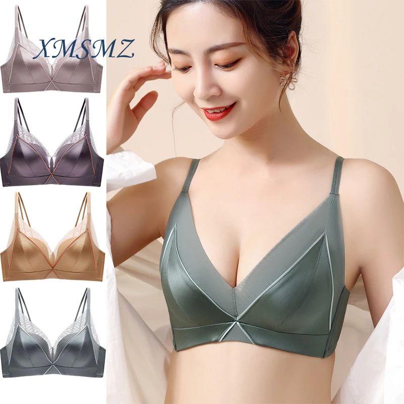 

XMSMZ Sexy Sensitive Ladies Underwear Cotton Sling Bra Set Boneless Push Up Bra Fashion Bra Panty Set Thin Underwear