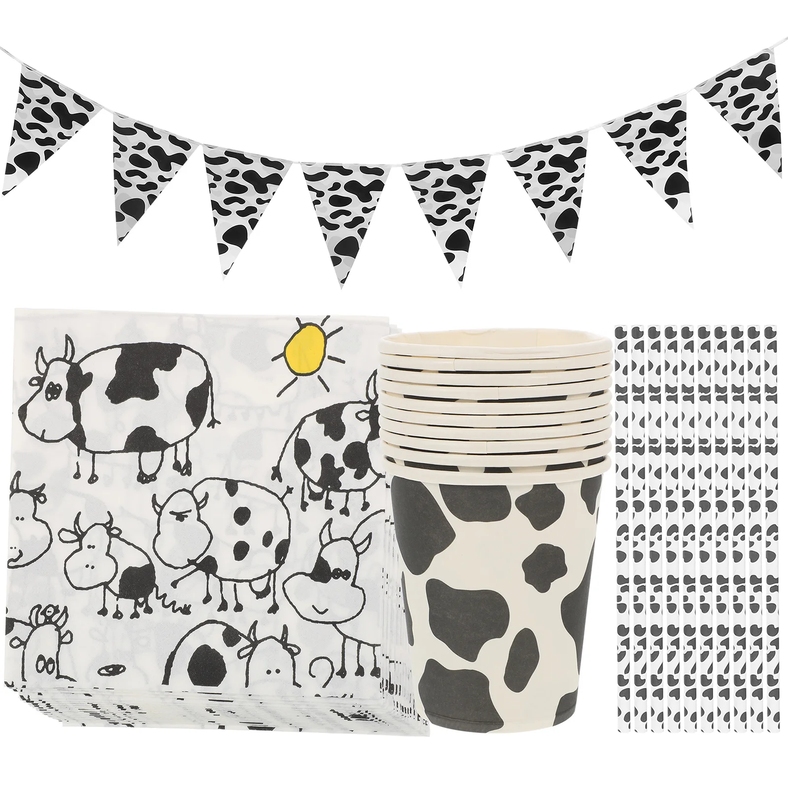 

Cow Party Paper Print Banner Animal Birthday Tableware Farm Cups Plates Supplies Pennant Decorations Cup Napkins Disposable