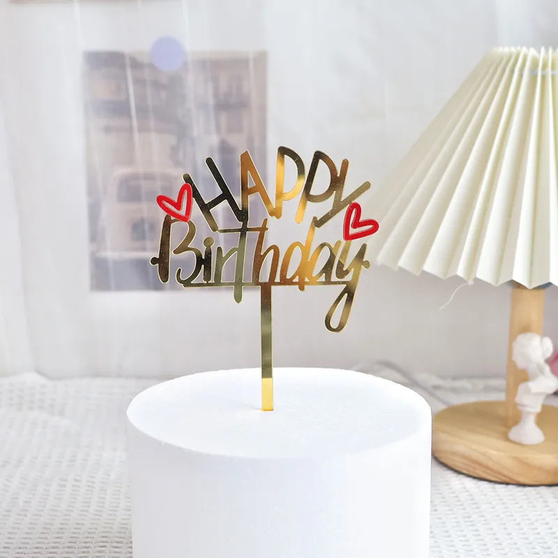 Новинка золотой романтичный двухслойный акриловый Топпер для торта на день