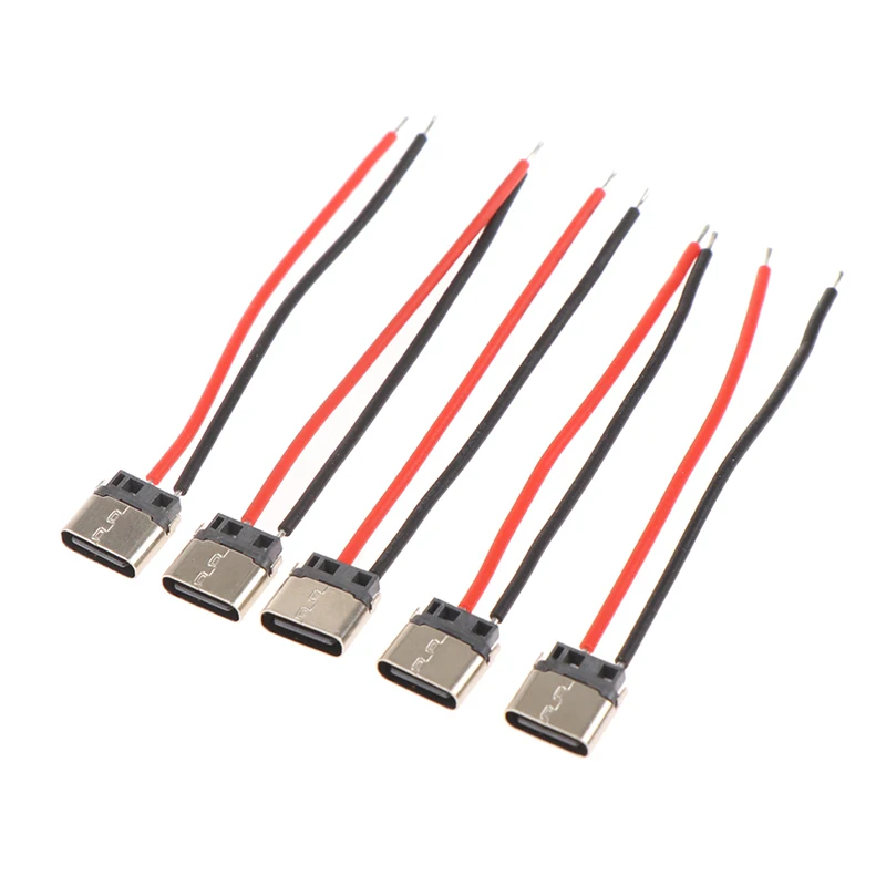 

5pcs Type-C 2pin Soldered Female Base W/ Wire Typec Female Socket For Mobile Phone Charging Type -c Port Charging Interface Jack