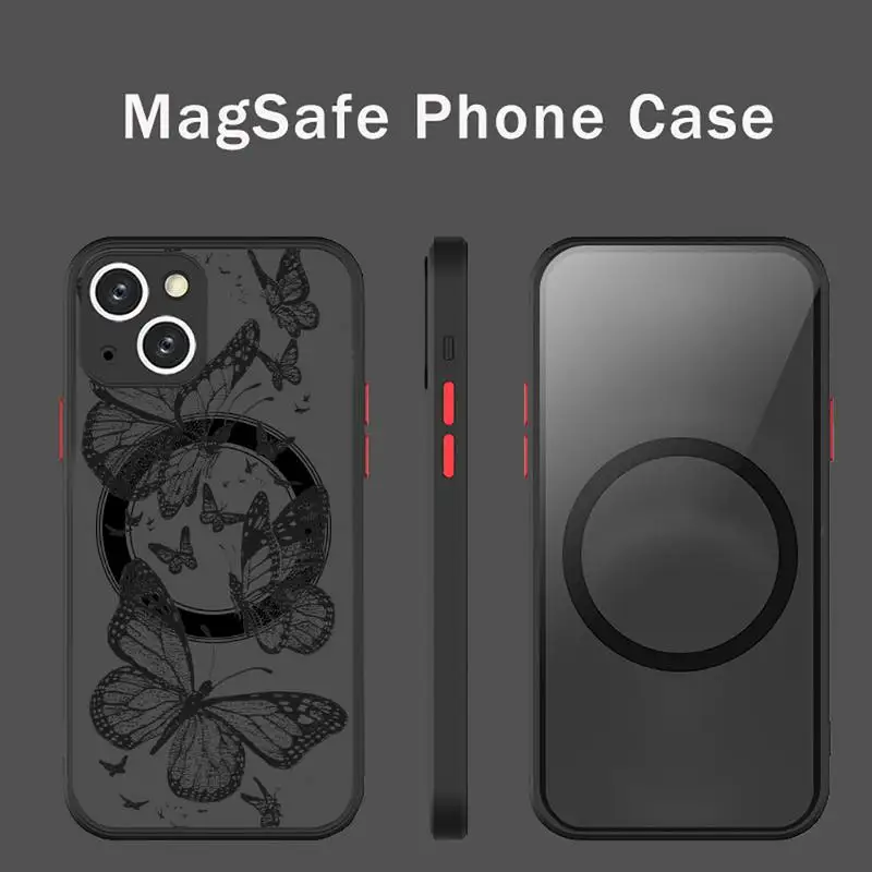 

Pretty Butterfly Luxury Phone Case For iPhone 13 12 Mini Pro Max Matte transparent Super Magnetic MagSafe Cover