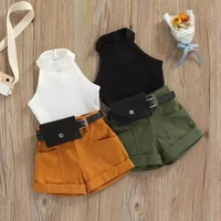 newborn baby girls outfit set girls 2 7 years old hanging neck pit vest jacket shorts waist pack set toddler girl clothes