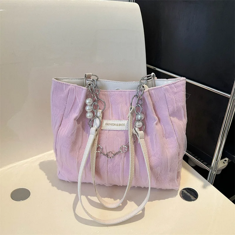 Lace Large-capacity Large Bag Women's Retro Korean Style Casual Portable Commuter Bag Shoulder Tote Bag Totalizador Wholesale