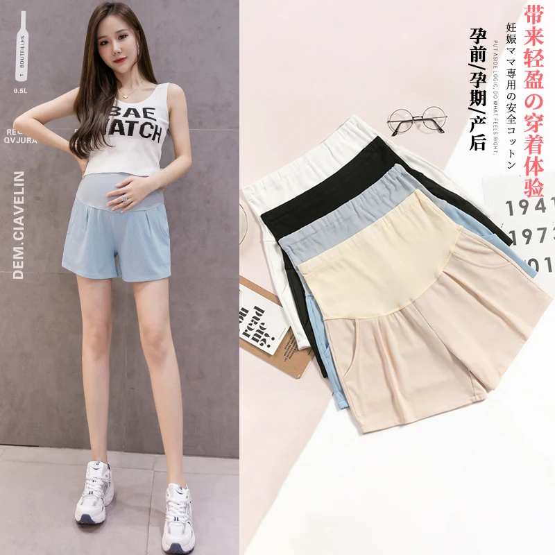 

811# Summer Thin Ice Cool Maternity Shorts Wide Leg Loose High Waist Belly Shorts Clothes for Pregnant Women Pregnancy Bottoms