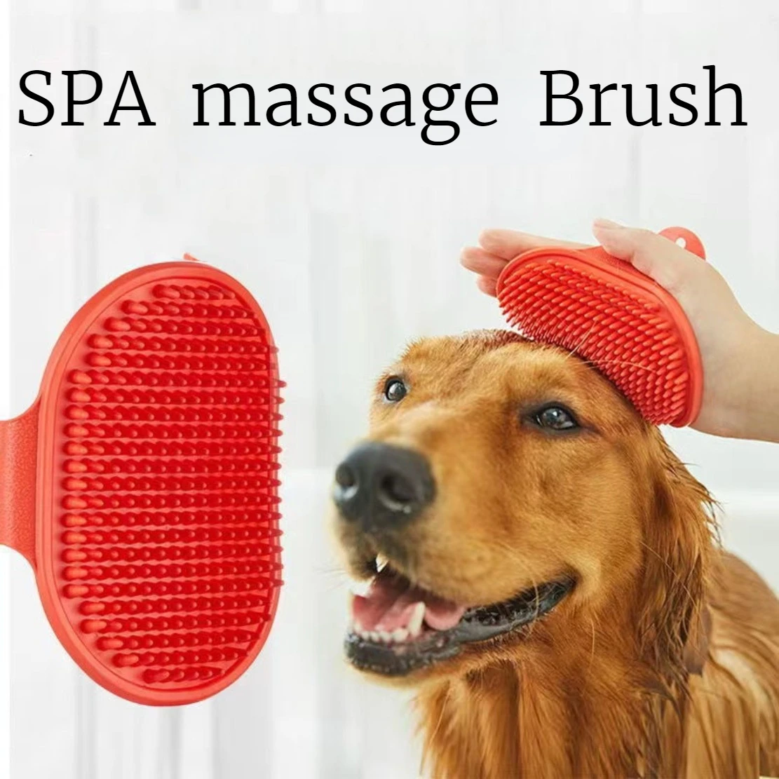 

Dog Grooming Brush,Pet Shampoo Bath Brush Soothing Massage Rubber Comb with Adjustable Ring Handle for Long Short Haired Dogs