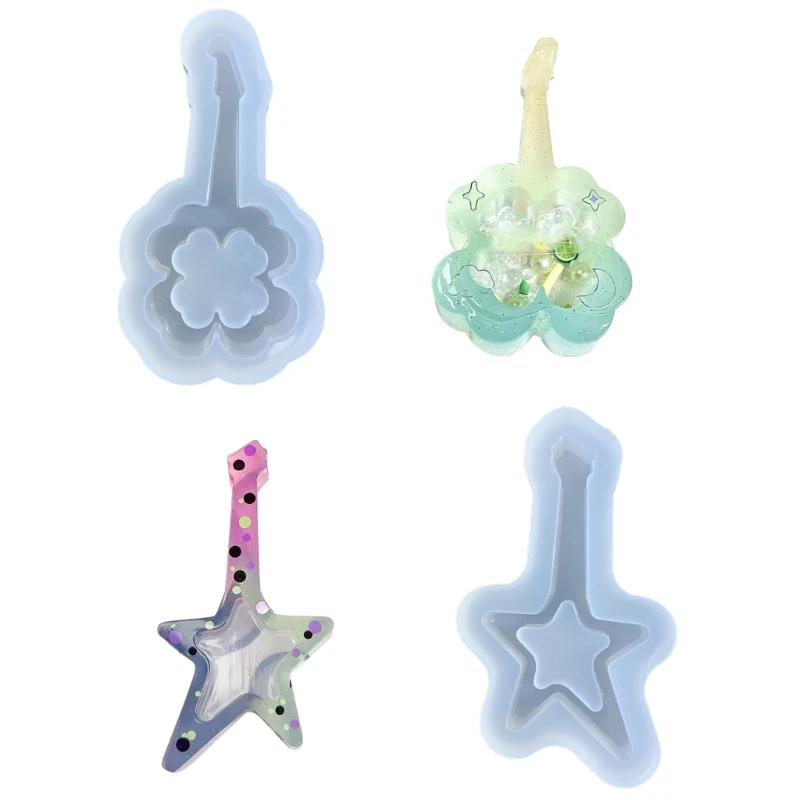 

Silicone Quicksand Shaker Mold Four Leaf Clover/Star Guitar Epoxy Resin DIY Jewelry Necklace Pendant Craft Casting Tool