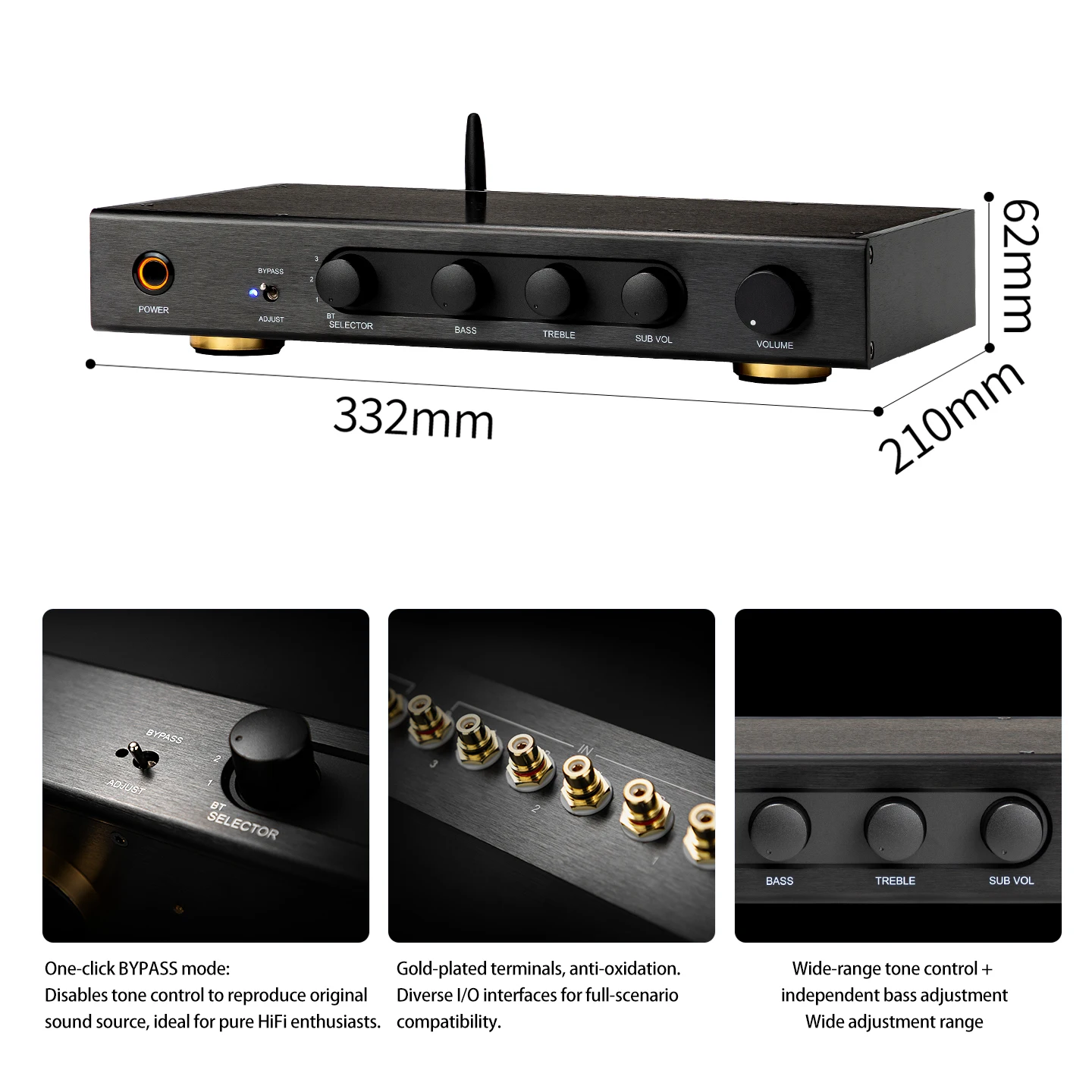 Фото YJCO AM2.1-канальный предусилитель класса A HiFi с NE5532, Bluetooth 5.4, LDAC, управлением сабвуфером для домашнего кинотеатра №5