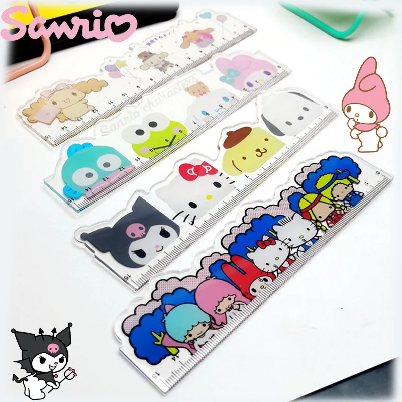 

Милая линейка Sanrio Kuromi Милая коричная линейка для учеников мультфильм анимация канцелярские принадлежности для рисования офисные принадле...