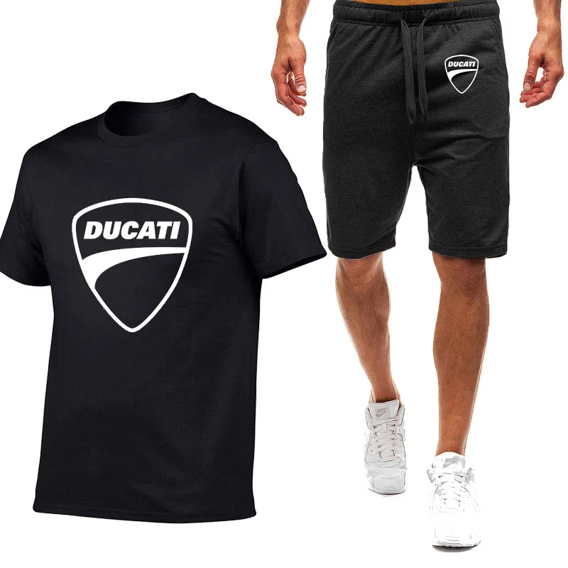 

2022 New Fashion Ducati Printing T-shirt Sports Suit Quick-Drying Running Wear Summer Short-Sleeved Shorts 2-Piece Set