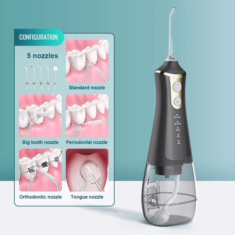 

Remove Tartar Cleaning Device Oral Irrigator Portable Dental Water Flosser Usb Rechargeable Water Jet Floss 5 Jet Tip 5 Modes