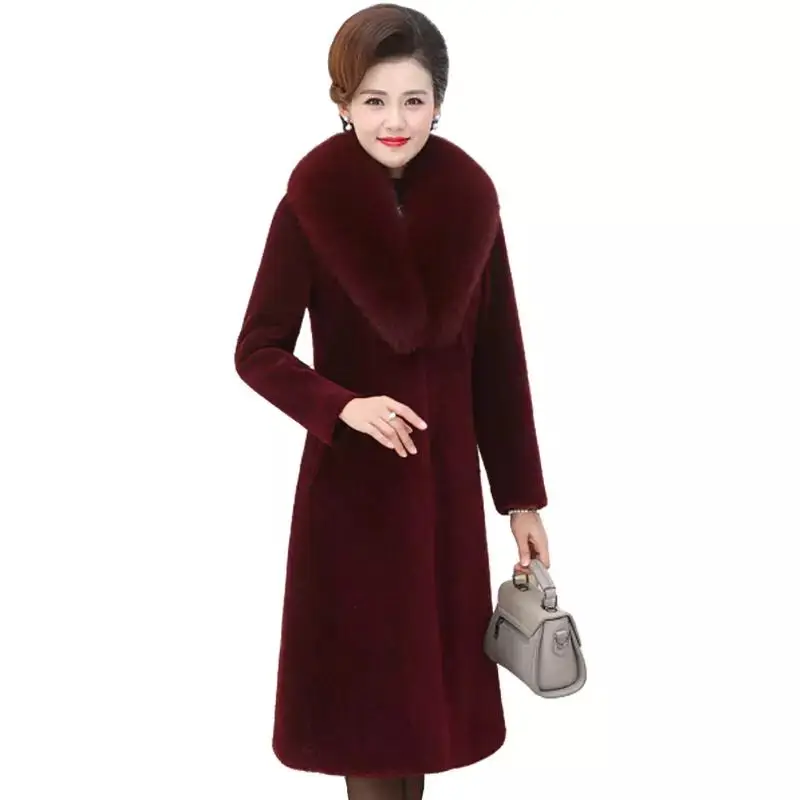 2022 Winter Women Faux Mink Fur Coat Big Fur Collar Thick Warm Outerwear Long Fake Fur Jacket Female Plush Coats Chaquetas Mujer