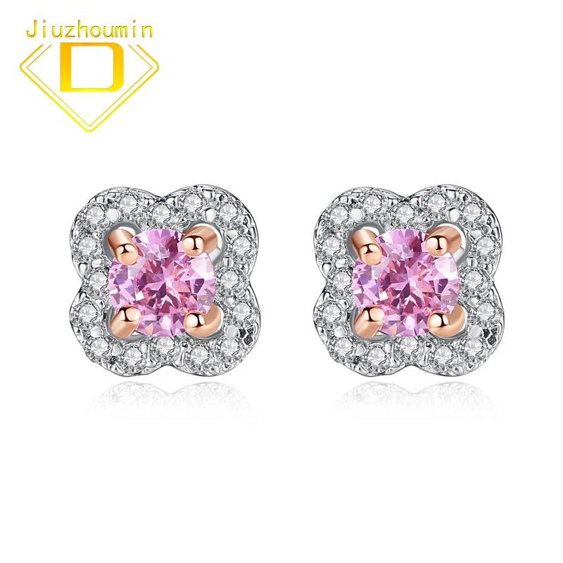 

Luxury Morganite Gemstone Solid 925 Sterling Silver Earrings for Women Pink Zircon Four-leaf Clover Fine Jewelry Christmas Gift