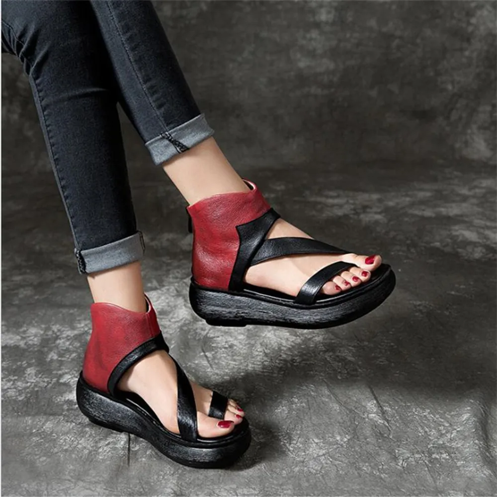 

Gladiator Sandals Women Summer Strap Women's Flats Open Toe Zipper Casual Shoes Rome Wedges Thong Sandals Sexy Ladies Shoes