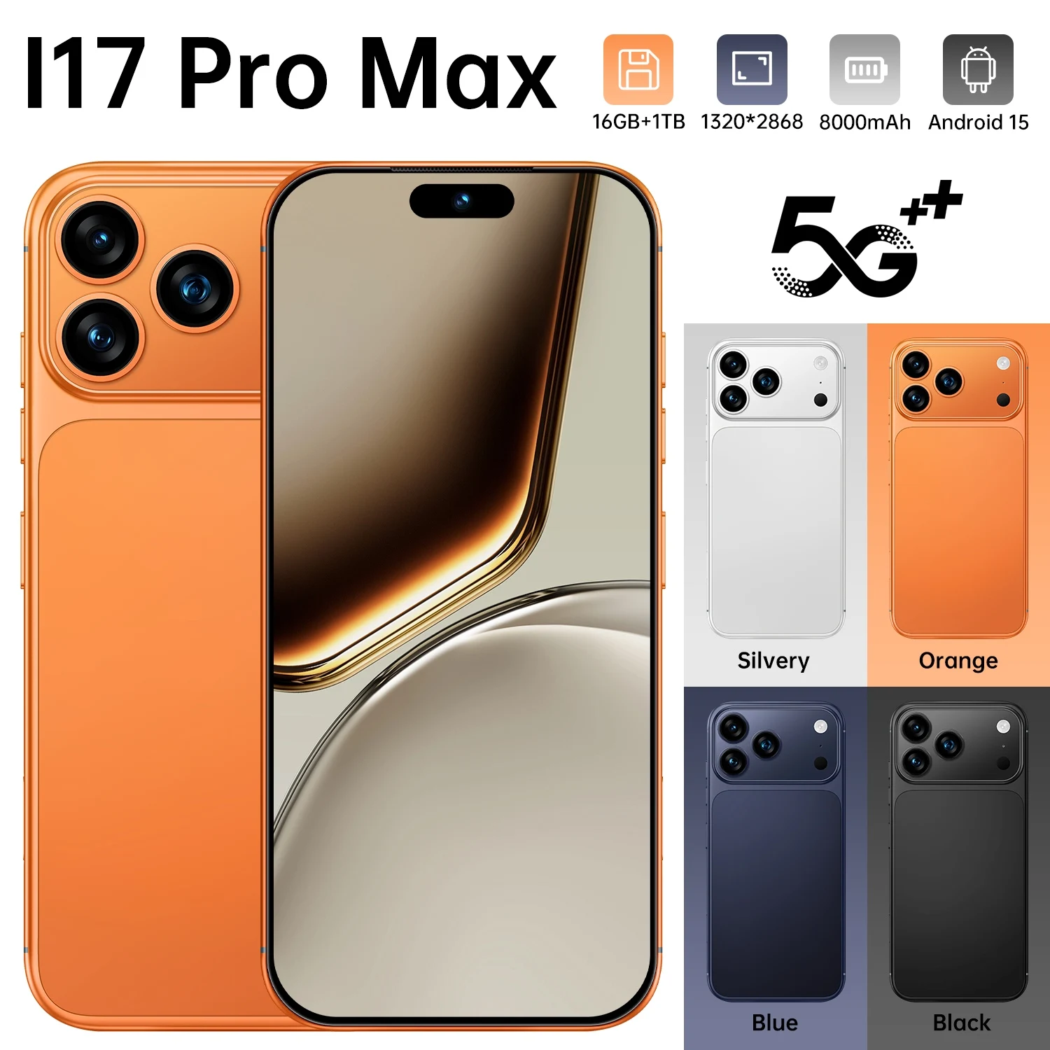 Фото Глобальная версия 2026 года: Хит продаж i17 Pro Max, оригинальный, высококачественный, интеллектуальный, 4G/5G, Snapdragon 8 Gen4, аккумулятор 8000 мАч, две SIM-карты, двойной режим ожидания №1