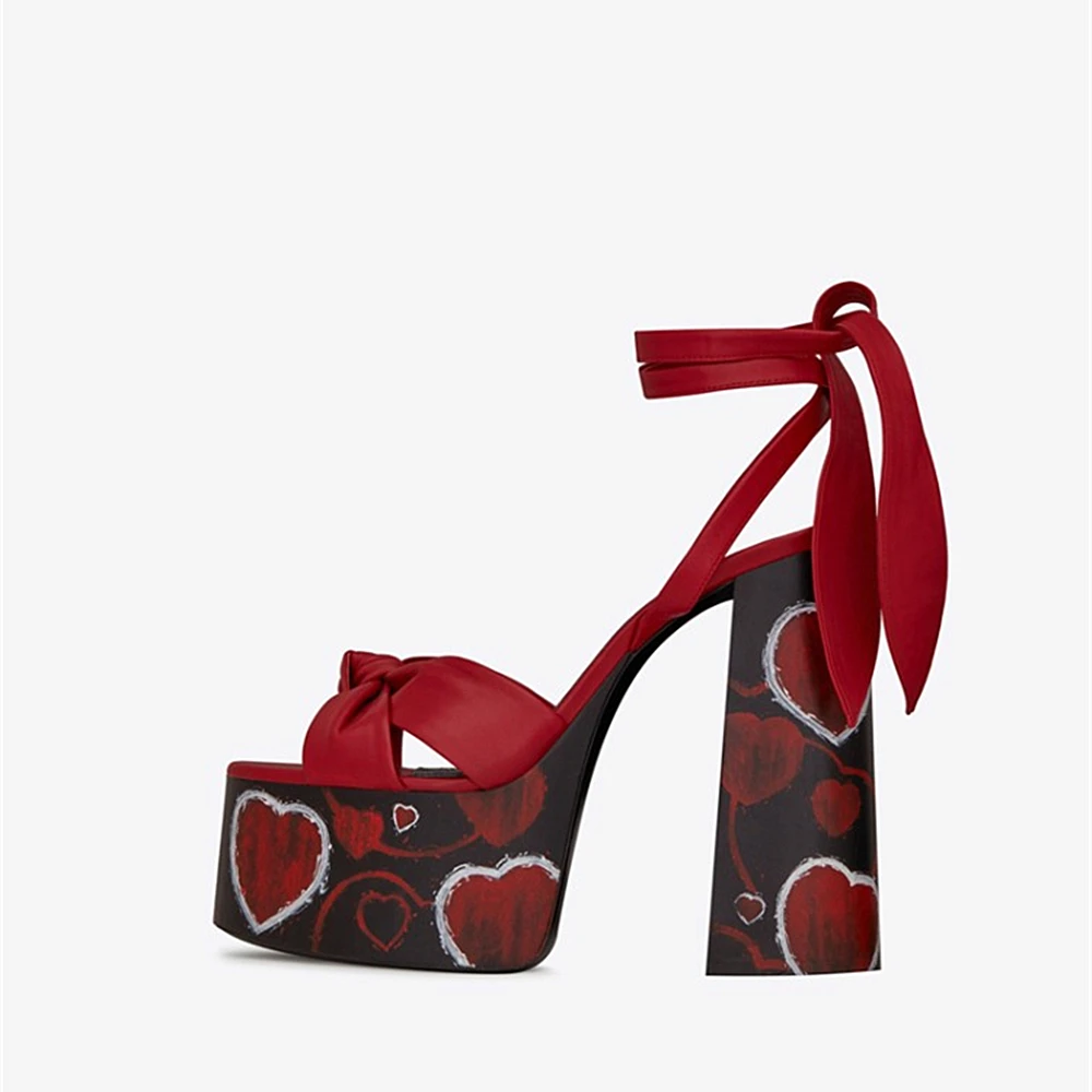 Women Catwalk Fashion Platform Pumps Thick High Heels Peep-Toe Sandals Knotted Sandals Ankle Buckle Party Prom Chunky Heels