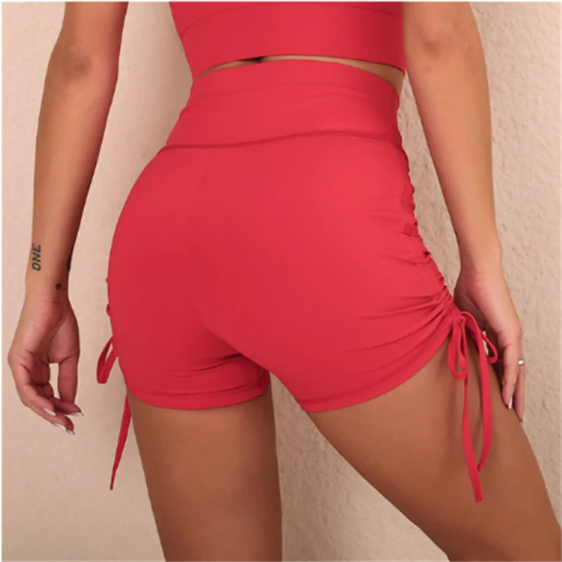 

Женские эластичные спортивные шорты с боковым шнурком, регулируемые длинные шорты для тренировок, женские ребристые бесшовные спортивные шорты для тренажерного зала и фитнеса