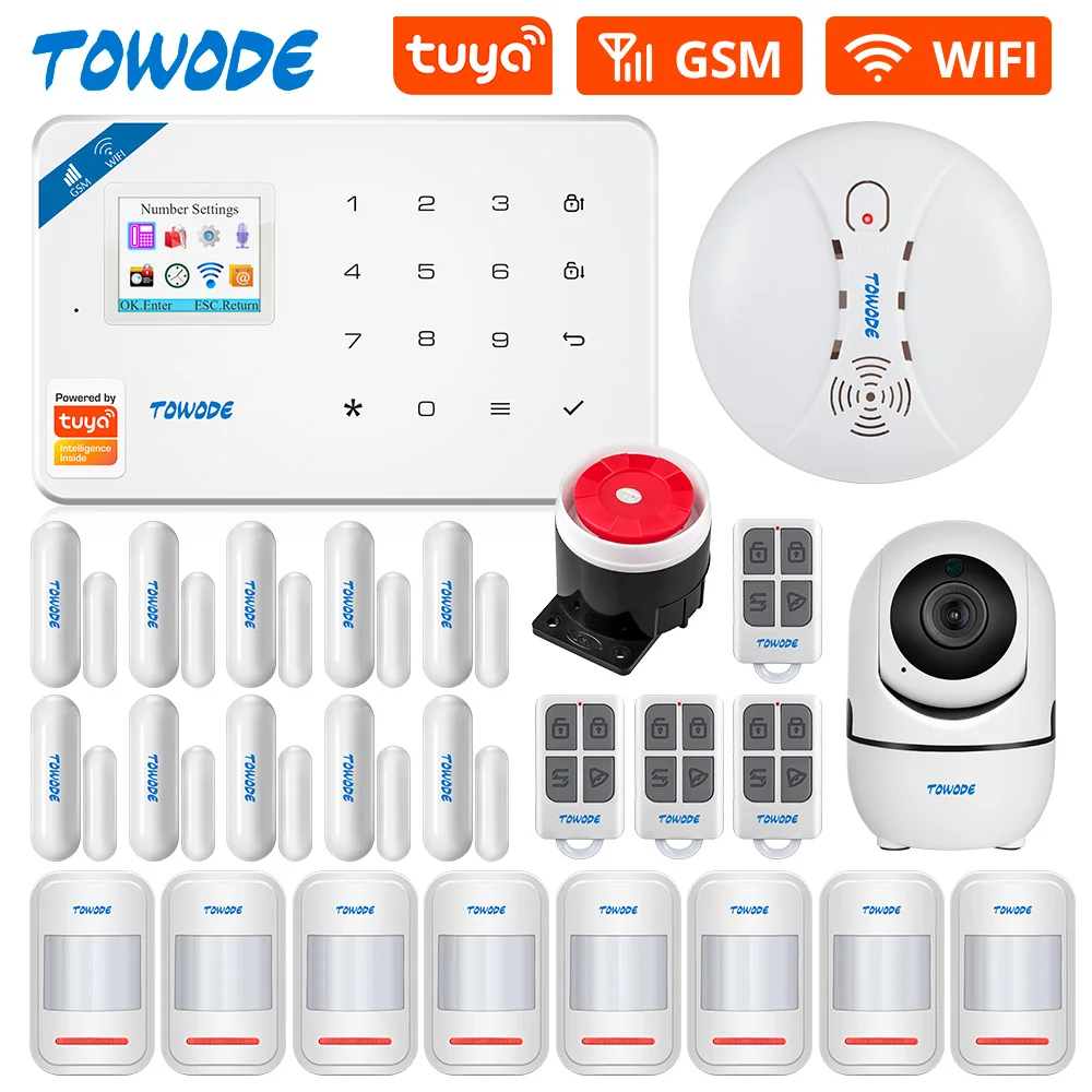 

TOWODE W181 Tuya Smart Alarm System WIFI Burglar Home GSM with Color Screen Motion Detector Smoke Door Window Sensor IP Camera