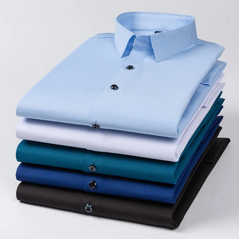 Elastic High Quality Business Shirts for Men Long Sleeve Shirt Male Formal Traceless Shirt Wrinkle Free Large Size Breathable