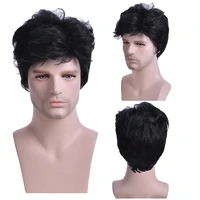 synthetic mens short straight wig ombre grey brown fluffy curly wig for white male hair fleeciness daily party wig blonde