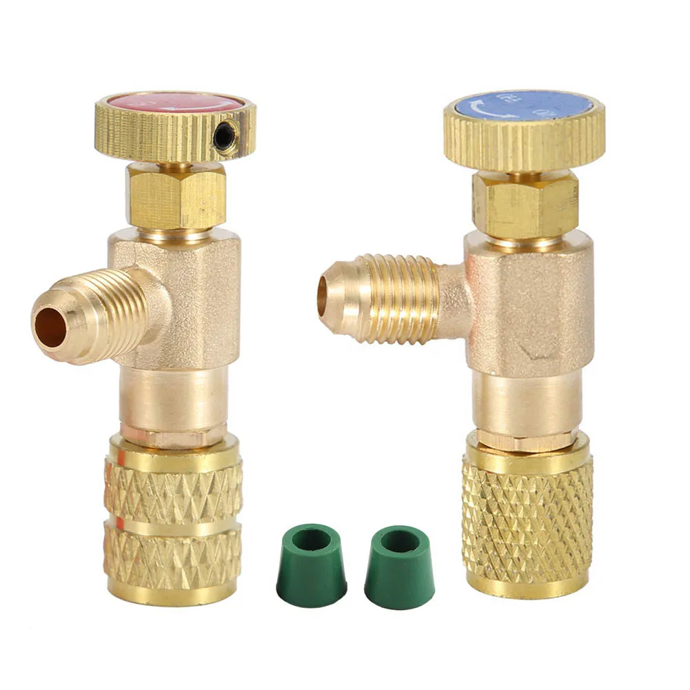 

For R410A R22 Liquid Safety Valve 1/4\" Male 2pcs 5/16'' Female Adapter Air Conditioning Copper Gold Refrigeration Charging