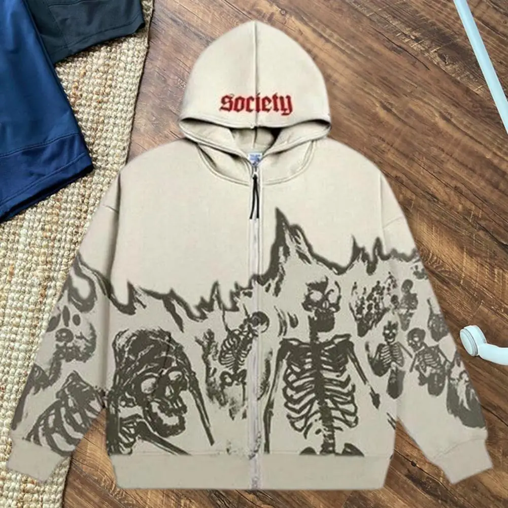 

Thick Gothic Style Cardigan Skeleton Print Autumn Hoodie for School