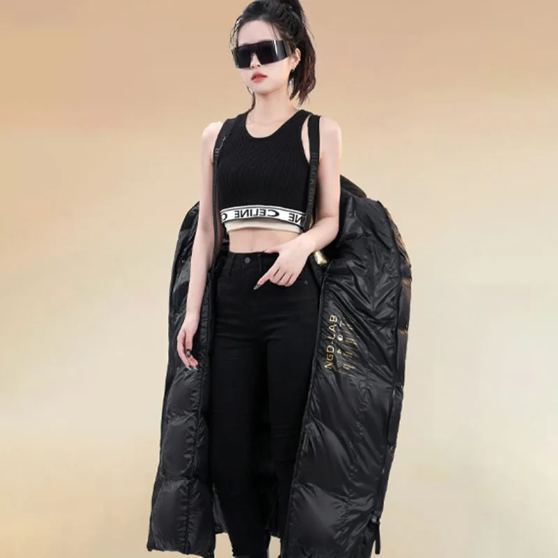 Женский теплый пуховик с капюшоном на белом утином пуху модель H122 зиму 2024