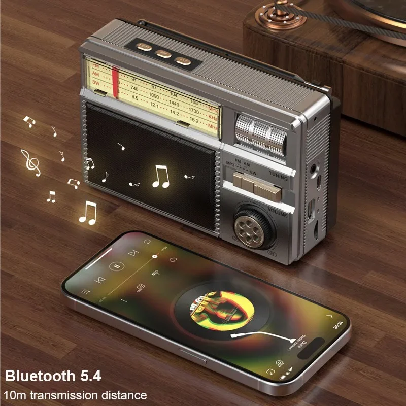 Фото MD-979S Солнечная панель Bluetooth-радио Портативная многофункциональная винтажная радиостанция FM AM SW 3-полосный перезаряжаемый беспроводной динамик №5