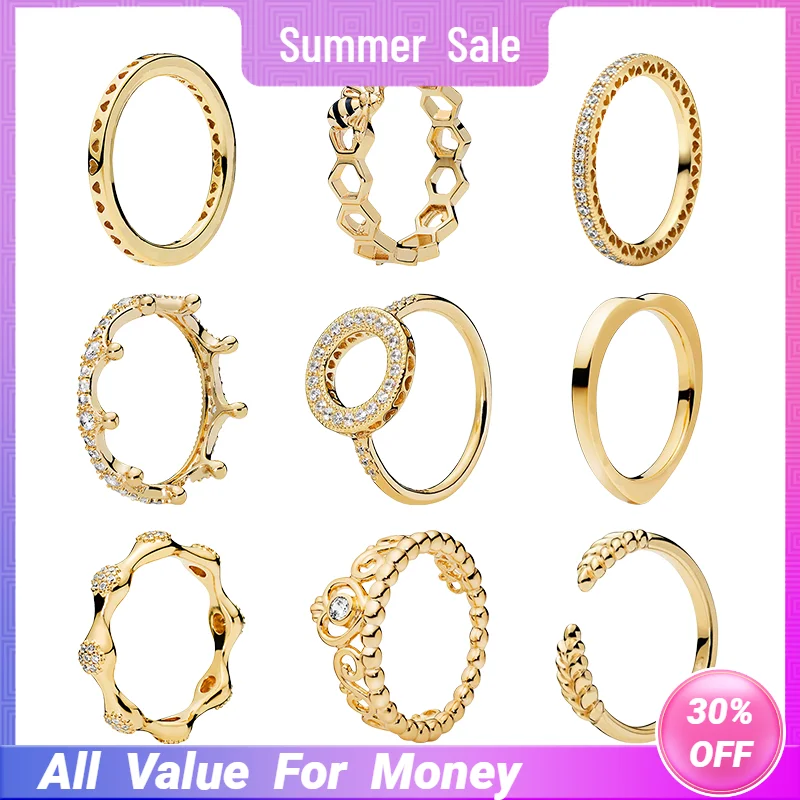 

18K блестящие золотые парные кольца для женщин, Изящные Ювелирные изделия, любовь под сердца, пчела, принцесса, тиара, зачарованная Корона, зе...