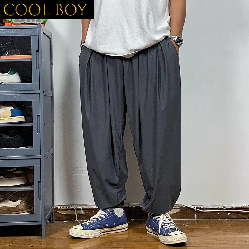 J BOYS Boutique Summer Korean Ice Silk Breathable Baggy Pants Streetwear Trendy Joggers Harajuku Casual Harem Pants Hip Hop Stre