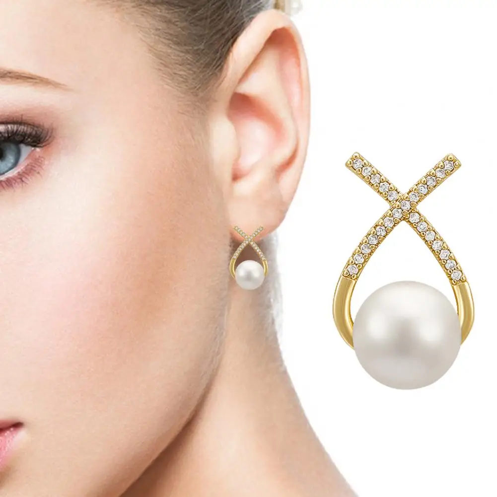 

Lady Ear Studs Sparkling Fadeless Ladies Charm Faux Pearl Ear Studs Fine Jewelry Women Ear Studs Stud Earrings 1 Pair