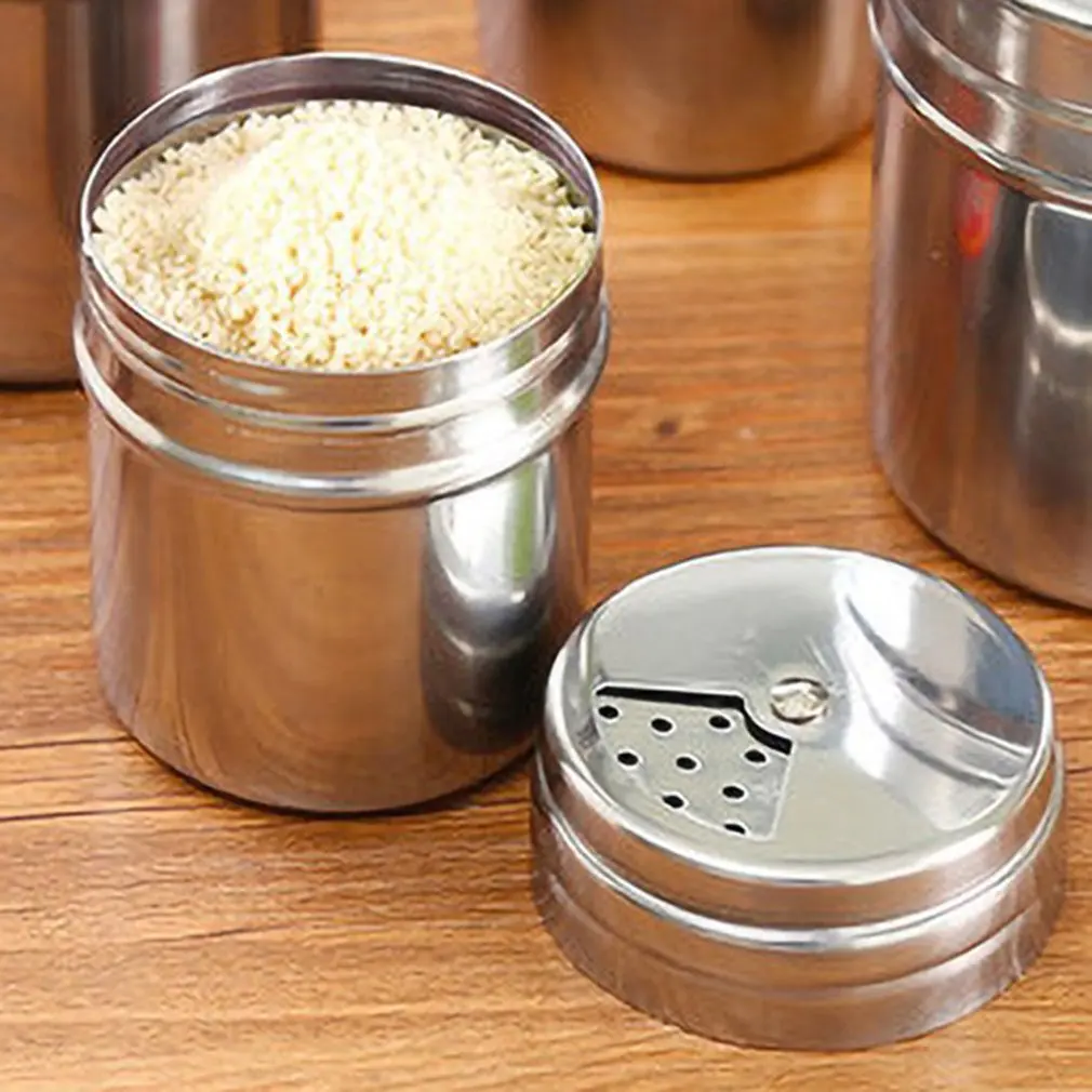 

Stainless Steel Cruet Condiment Spice Jars Set Salt And Pepper Shakers Seasoning Pots Kitchen Tools Seasoning Cans