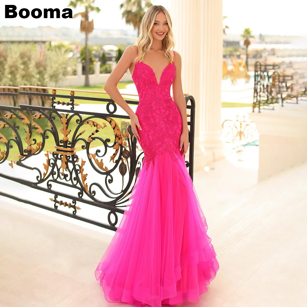 

Женское вечернее платье-Русалка Booma, розовое праздничное платье до пола с аппликацией, глубоким V-образным вырезом и рукавами для выпускного вечера