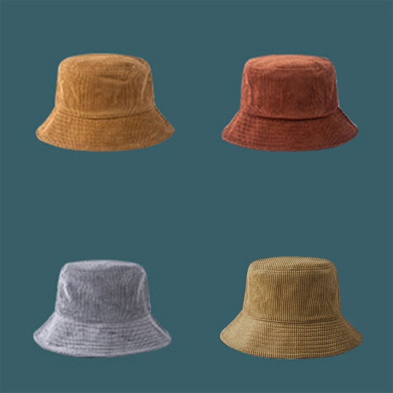 

Corduroy Velvet Bucket Hat Winter Warm Hip Hop Ribbed Striped Fisherman for Sun