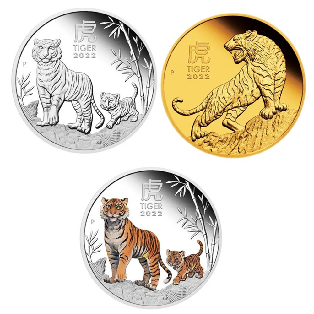 

2022 оригинальная памятная монета на новый год Тигра из Китая, коллекция биметаллических монет, китайские зодиаки, украшения для года тигра