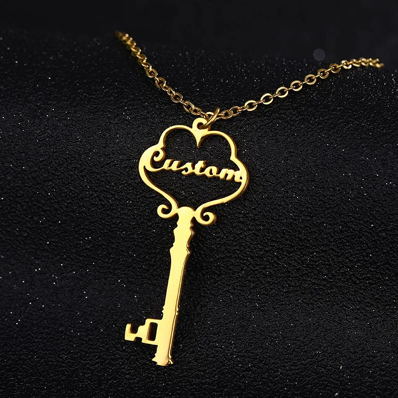 

Custom Name Necklace Pendant Stainless Steel Personalized Key Pendants Charms Choker For Women Nameplate Initial Jewelry Gifts