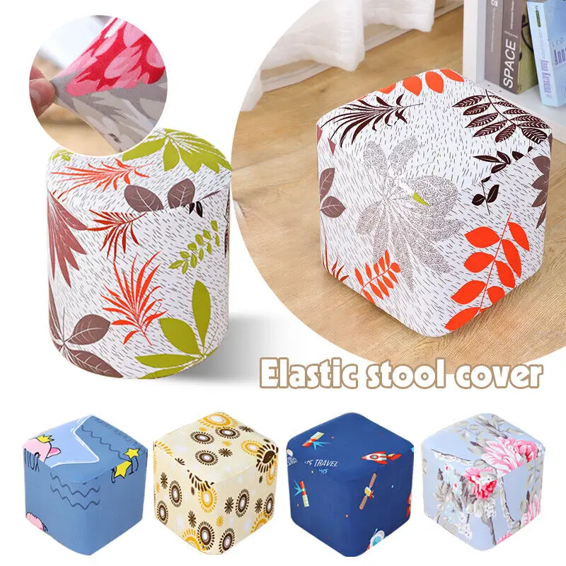 

Floral Elastic Ottoman Square/Round Covers Case Stretch Storage Ottoman Slipcover Protector Footstool Sofa Foot Rest Stool Hood