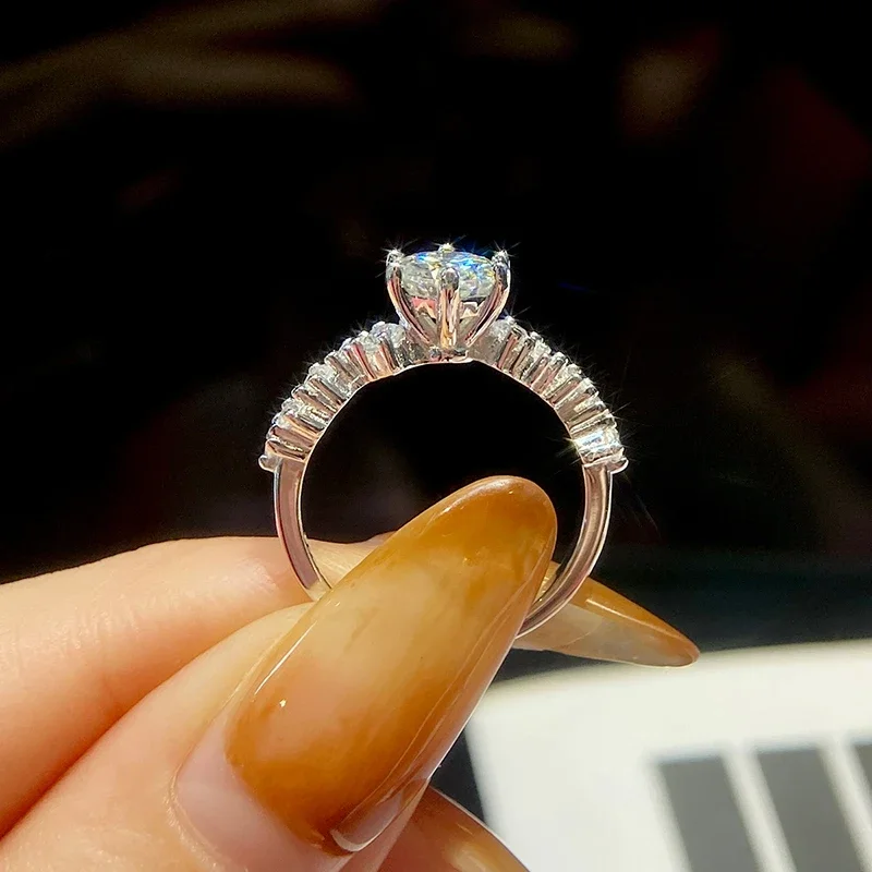 DWJ 1 CT Настоящий муассанит с бриллиантами Свадебные кольца драгоценными камнями