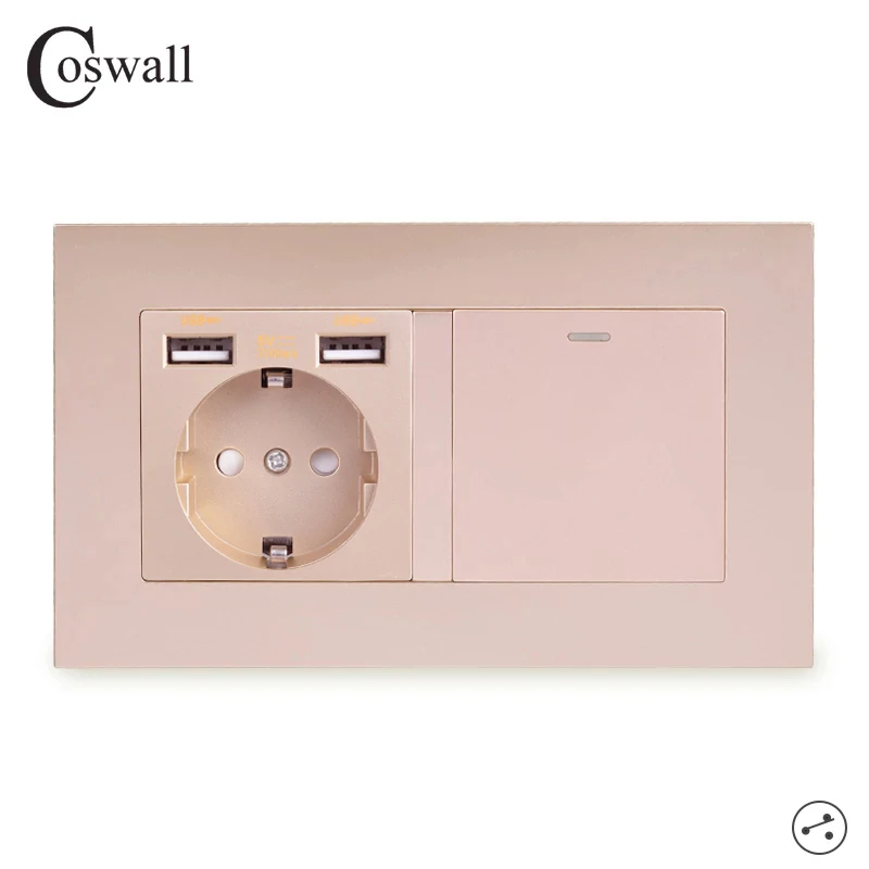 COSWALL Европейская Россия Испания настенная розетка с 2 USB-портами для зарядки + 1 Gang