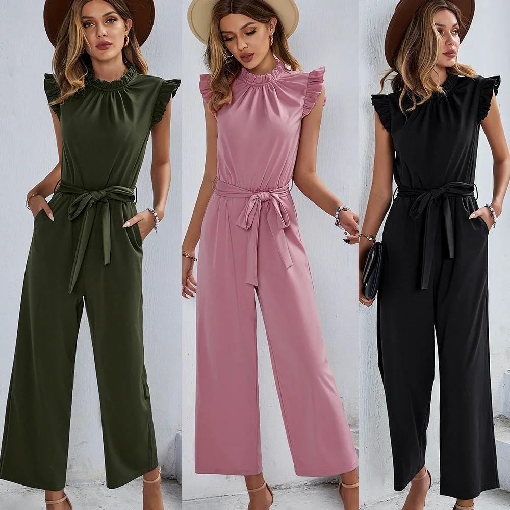 Independent R D and design temperament leisure pants 2022 high elastic flying sleeve blouse women jumpsuits