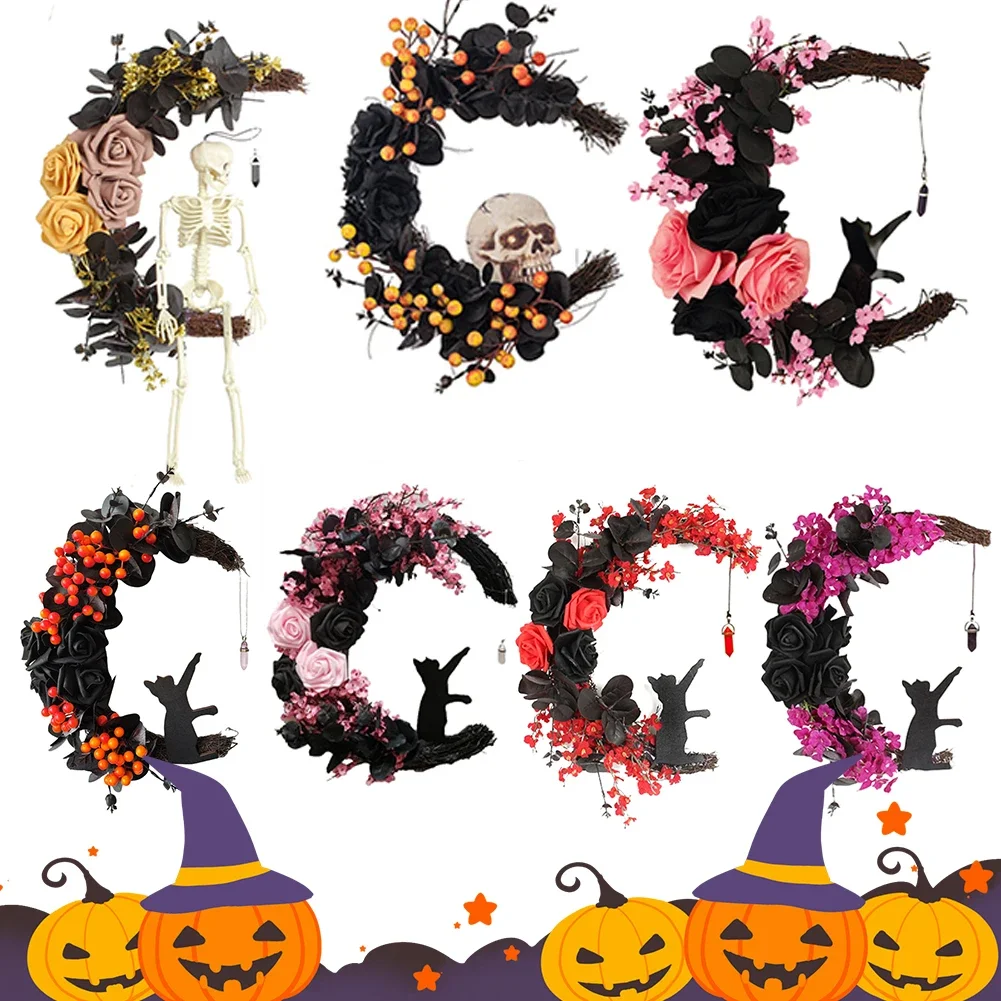 Искусственный Венок С Черепом Черные Розы Готический Декор На Хэллоуин