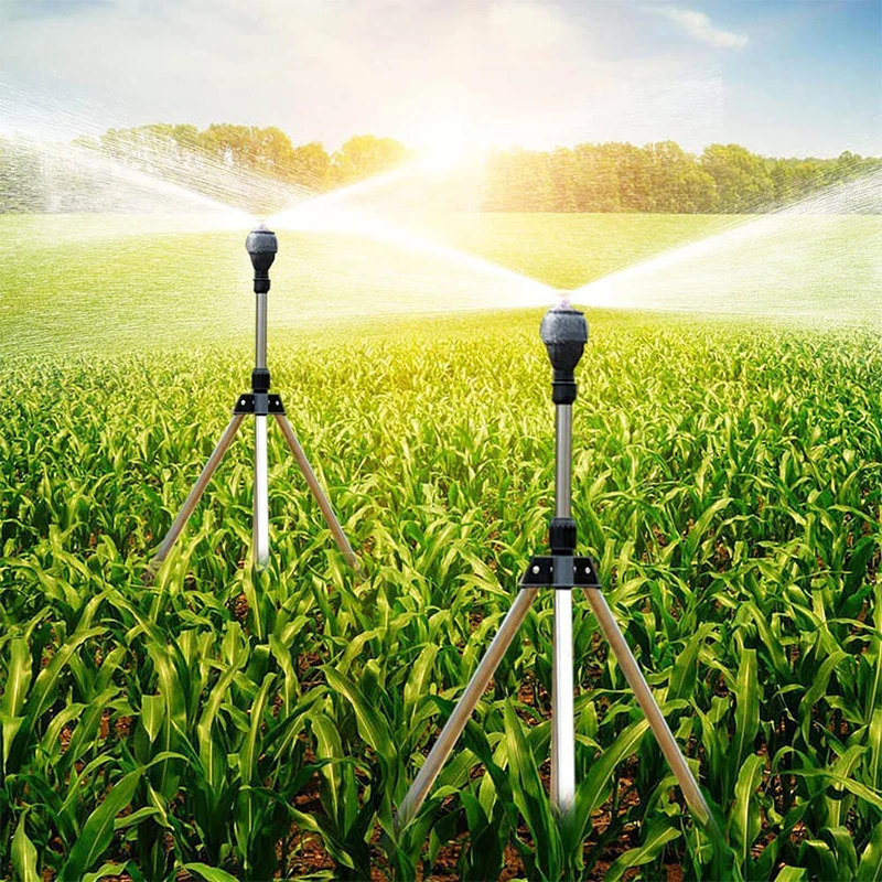 

360 Rotation Irrigation Sprinkler Head With Telescopic Tripod Garden Automatic Rotating Sprayer Outdoor Lawn Watering Sprinklers