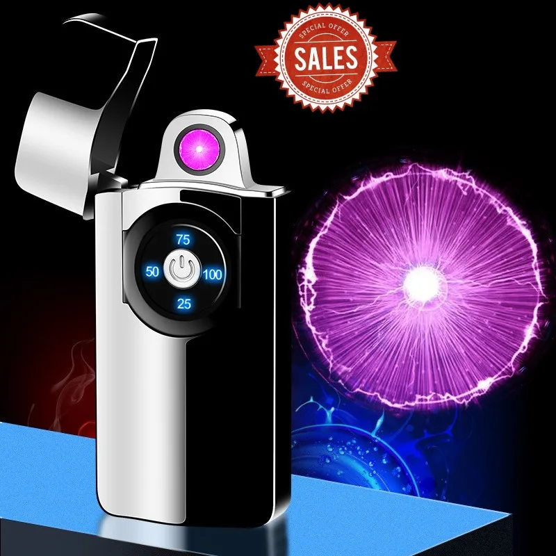 

New Windproof Rotary Arc USB Rechargeable Lighter Digital Display Power Touch Sensing Outdoor Fashion Cigarette Accessories
