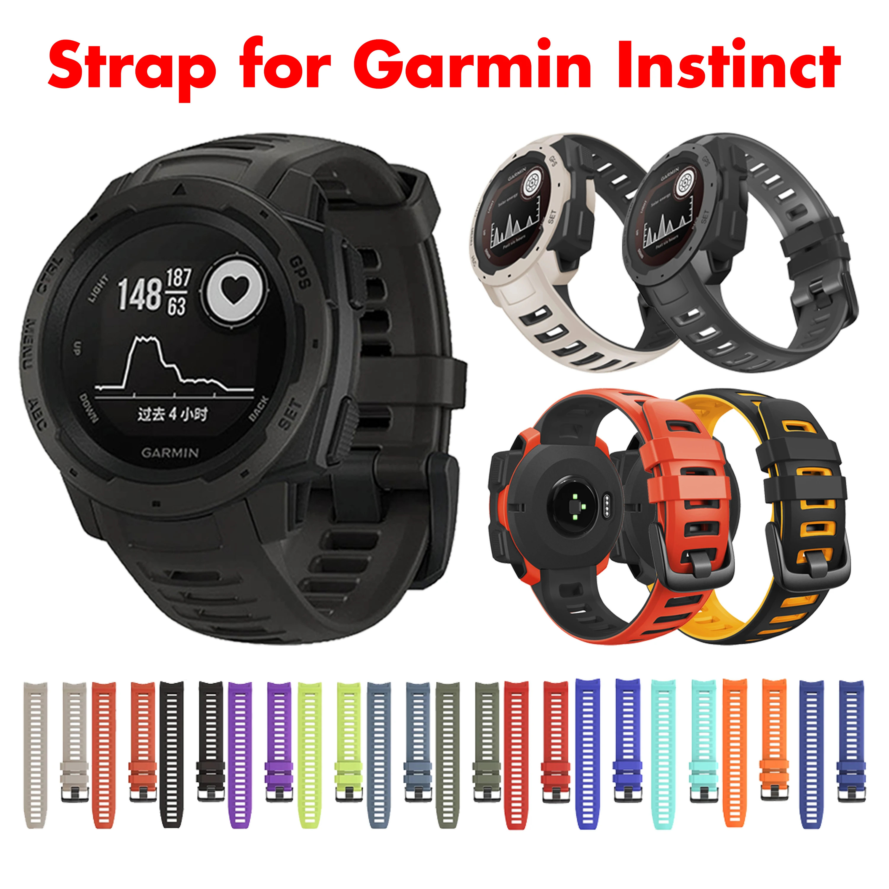 

22MM Silicone Smart Watch Band Strap for Garmin Instinct Tide Esport Solar Tactical Wristband Bracelet Replacement Watchband