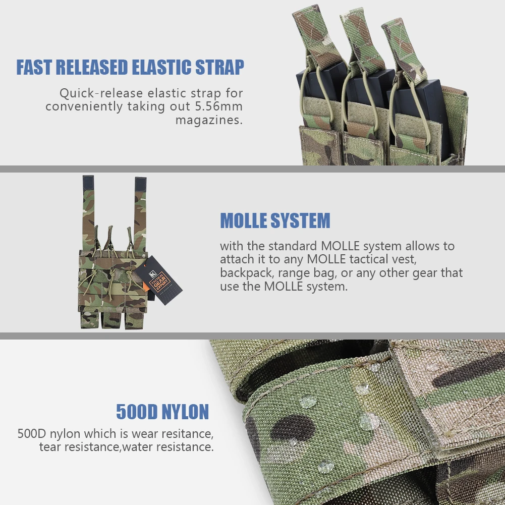 Фото Тактический модульный подсумок KRYDEX Triple Mag Pouch для магазинов MP5, MP7, KRISS, MOLLE, открытый, для SMG, для страйкбола, охоты, жилетов и снаряжения №2
