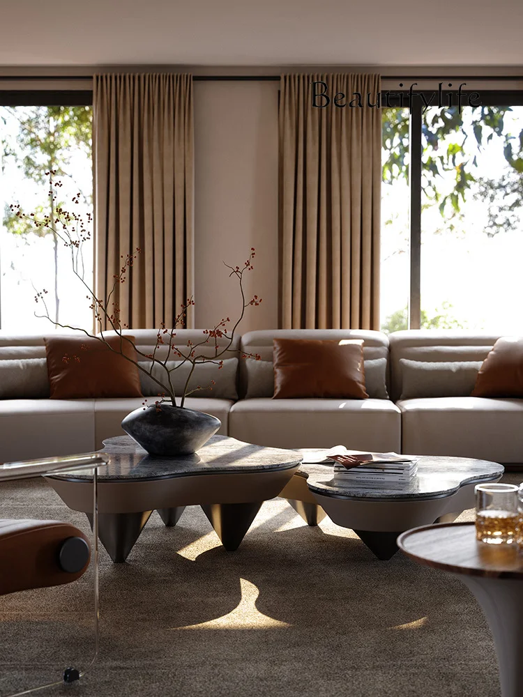 Итальянский минималистичный чайный столик из натурального мрамора в форме