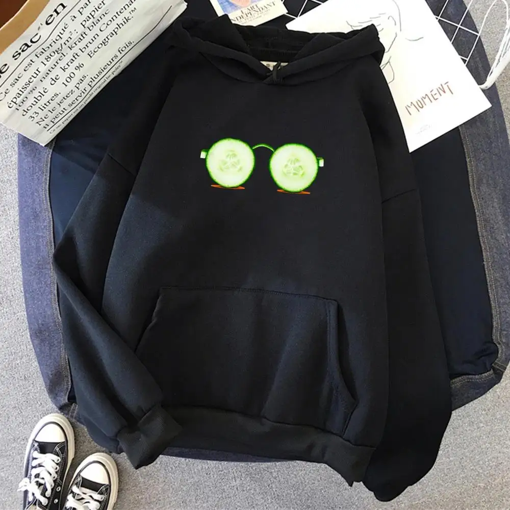 

New Harajuku personalized Cucumber glasses printed unisex hoodie Hip Hop Autumn/Winter clothing Wool street wear Y2k