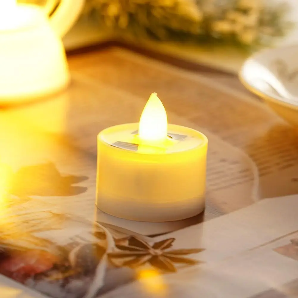 

New Led Flameless Solar Tea Light Candles Yellow Light Yellow Light Waterproof Flicker Warm Light Candles For Outdoor Garde W6f7