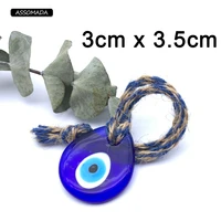 assomada drop shape hemp rope evil eye keychains lucky blue eye for women men bag diy turkish eye key pendant decoration gift