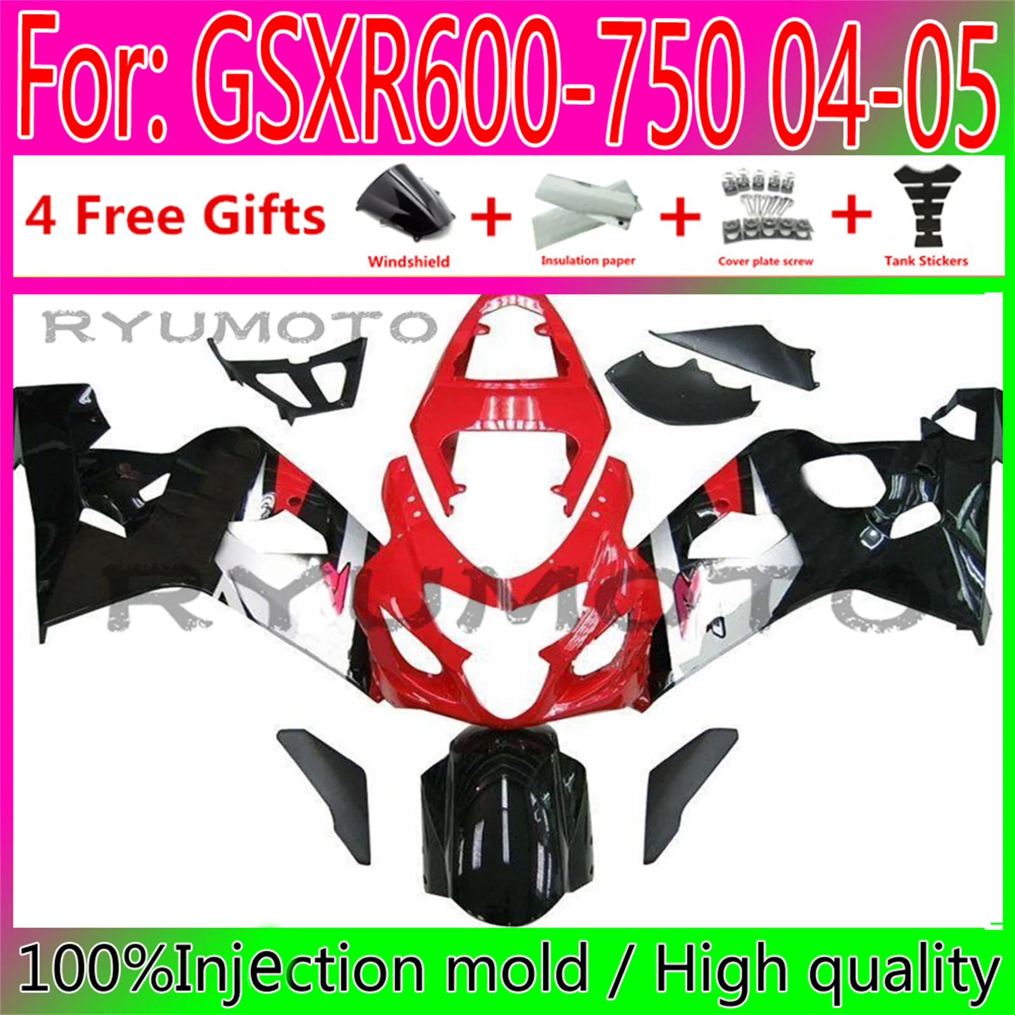 

Новинка, Обтекатели для литья под давлением ABS для мотоциклов Suzuki GSXR600 GSXR750 GSXR 600 750 K4 2004 2005 04 05, обтекатели